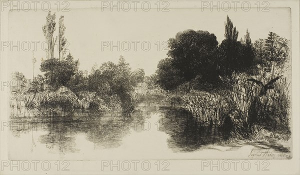 Shere Mill Pond, No. II (large plate), 1860, Francis Seymour Haden, English, 1818-1910, England, Etching with drypoint on cream laid paper, 178 × 332 mm (image/plate), 207 × 352 mm (sheet)