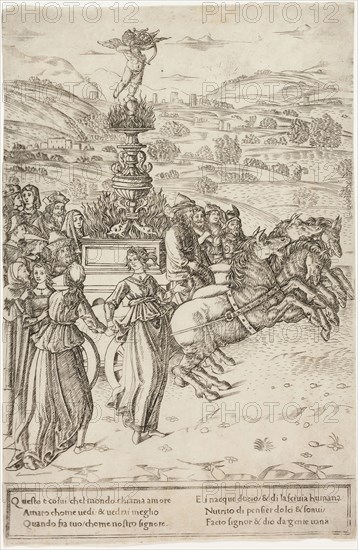 The Triumph of Love, 1470/90, Attributed to Francesco Rosselli, Italian, 1448-c. 1513, Italy, Engraving in black on paper, 257 x 170 mm