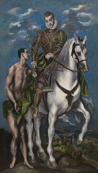 Saint Martin and the Beggar, 1597/1600, El Greco (Domenikos Theotokopoulos), Greek, active in Spain, 1541-1614, Spain, Oil on canvas, 110 × 63 cm (43 5/16 × 24 13/16 in. ), original painted surface: 107.5 × 58 cm (42 5/16 × 22 7/8 in.)