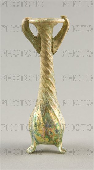 Bottle, 4th/5th century AD, Roman, Levant or Syria, Syria, Glass, blown technique, 12.7 × 4.1 × 3.2 cm (5 × 1 5/8 × 1 1/4 in.)