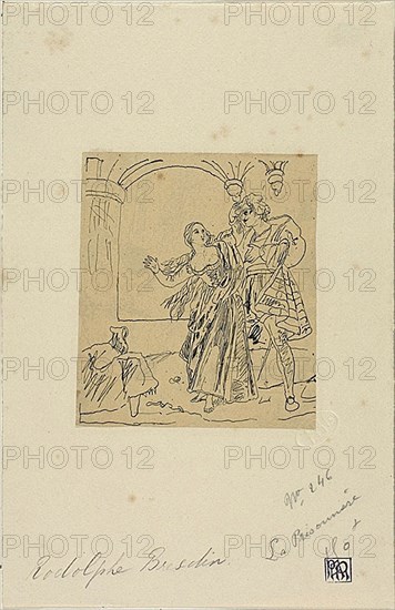 The Prisoner, n.d., Rodolphe Bresdin, French, 1825-1885, France, Pen and black ink, on tan tracing paper, laid down on buff wove paper, 114 × 100 mm