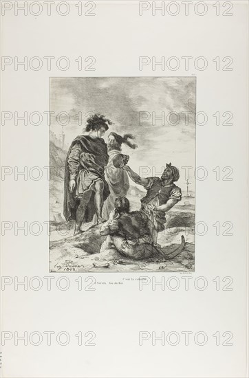 Hamlet and Horatio with the Gravediggers, plate 14 from Hamlet, 1843, Eugène Delacroix, French, 1798-1863, France, Lithograph in black on ivory China paper laid down on white wove paper, 284 × 212 mm (image), 546 × 358 mm (sheet)