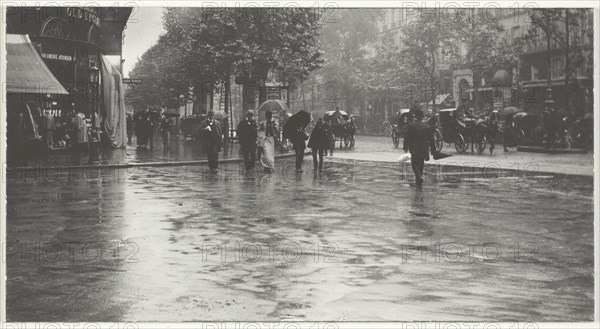 A Wet Day on the Boulevard, Paris, 1894, printed 1918/32, Alfred Stieglitz, American, 1864–1946, United States, Gelatin silver print, 5.6 x 10.4 cm (image/paper/first mount), 33.5 x 26.3 cm (second mount)
