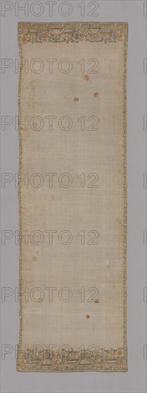 Cover (?), 19th century, Turkey, Turkey, Towel, embroidered in design of boats, towers and bridges, 167.7 x 54 cm (66 x 21 1/4 in.)