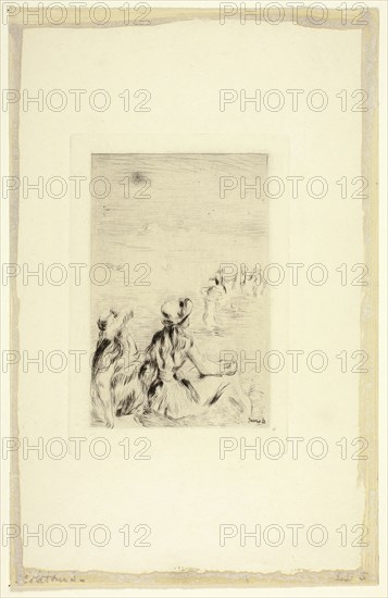 Children on the Beach, Berneval, c. 1892, Pierre Auguste Renoir, French, 1841-1919, France, Etching and drypoint on cream wove paper, 120 × 78 mm (image), 139 × 96 mm (plate), 250 × 161 mm (sheet)