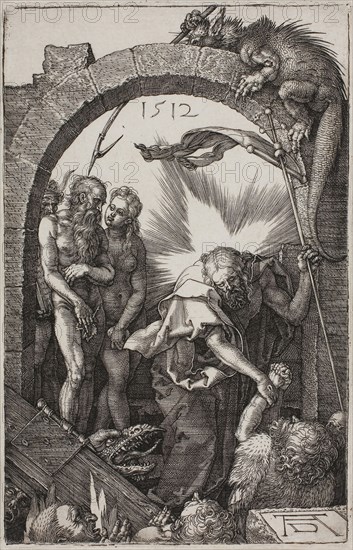 Harrowing of Hell, Christ in Limbo, from The Engraved Passion, 1512, published 1513, Albrecht Dürer, German, 1471-1528, Germany, Engraving in black on ivory laid paper, 116 x 75 mm (image/plate), 119 x 77 mm (sheet)