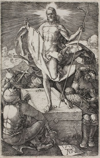 Resurrection, from The Engraved Passion, 1512, published 1513, Albrecht Dürer, German, 1471-1528, Germany, Engraving in black on ivory laid paper, 119 x 75 mm (image/plate), 121 x 77 mm (sheet)