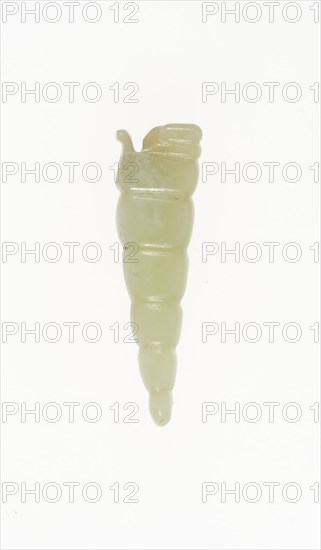 Silkworm Pupa Pendant, Shang or Western Zhou period, 13th/10th century B.C., China, Jade, 3.7 × 1.1 × 0.5 cm (1 7/16 × 7/16 × 3/16 in.)