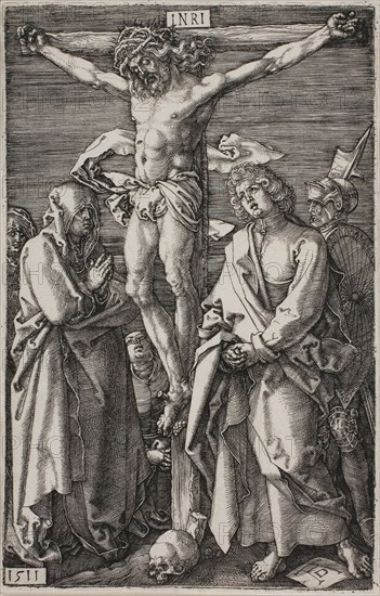 Crucifixion, from The Engraved Passion, 1511, published 1513, Albrecht Dürer, German, 1471-1528, Germany, Engraving in black on ivory laid paper, 118 x 75 mm (image/plate), 120 x 78 mm (sheet)