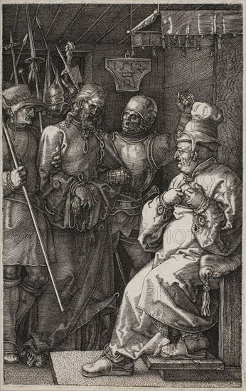 Christ before Caiaphas, from The Engraved Passion, 1512, published 1513, Albrecht Dürer, German, 1471-1528, Germany, Engraving in black on ivory laid paper, 117 x 74 mm (image/plate), 119 x 76 mm (sheet)