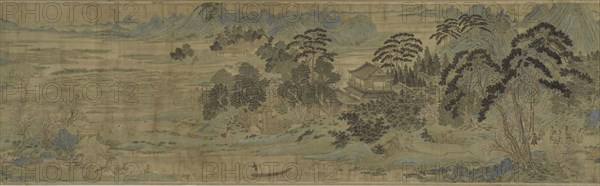 The Peach Blossom Spring, Late Ming (1368–1644) or early Qing (1644–1912) dynasty, Artist unknown (17th century), spurious signature of Qiu Ying (c. 1500-1552), Chinese, China, Handscroll, ink and color on silk, 32.4 × 543 cm (12 3/4 i×17 ft 9 5/8 in.)