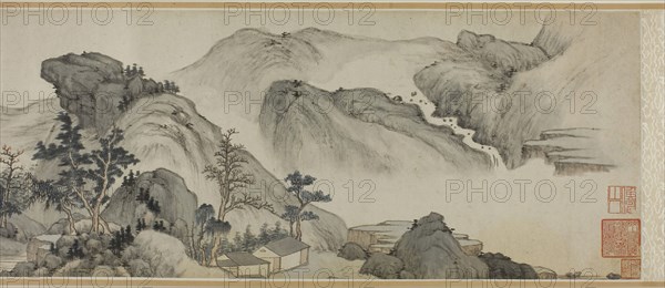 Recluse Dwellings in the Autumn Mountains, Ming dynasty (1368–1644), 1621, Mi Wanzhong (1570-1628), Chinese, China, Handscroll, ink and colors on paper, 9 1/4 × 73 3/8 in.