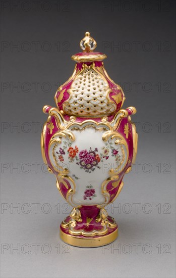 Potpourri Vase, c. 1765, Chelsea Porcelain Manufactory, London, England, c. 1745-1784, Chelsea, Soft-paste porcelain, polychrome enamels and gilding, 18.7 × 8.7 cm (7 3/8 × 3 7/16 in.)