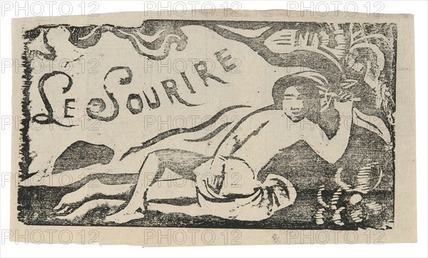 Tahitian Woman, headpiece for Le sourire, 1899/1900, Paul Gauguin, French, 1848-1903, France, Wood-block print in black ink on thin ivory laid Japanese paper, 104 × 187 mm (image), 120 × 201 mm (sheet)