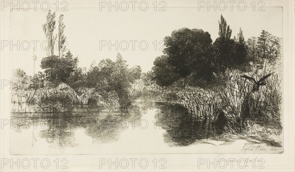 Shere Mill Pond, No. II (large plate), c. 1860, Francis Seymour Haden, English, 1818-1910, England, Etching with drypoint on ivory laid paper, 178 × 332 mm (image/plate), 206 × 357 mm (sheet)