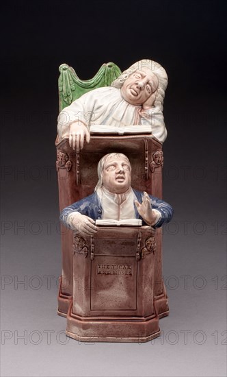 The Vicar and Moses, 1780/90, Ralph Wood, English, 1748-95, England, Lead-glazed earthenware, 24.1 × 10.8 × 13.7 cm (9 1/2 × 4 1/4 × 5 3/8 in.)