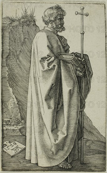 St. Philip, 1526, Albrecht Dürer, German, 1471-1528, Germany, Engraving in black on ivory laid paper, 121 x 75 mm