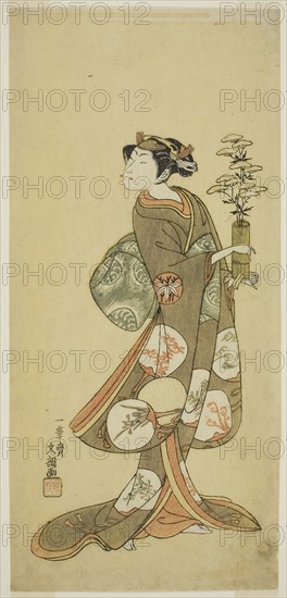 The Actor Yamashita Kyonosuke I in a Female Role, c. 1769, Ippitsusai Buncho, Japanese, active c. 1755-90, Japan, Color woodblock print, hosoban, 30.8 x 14.4 cm (12 x 5 1/2 in.)