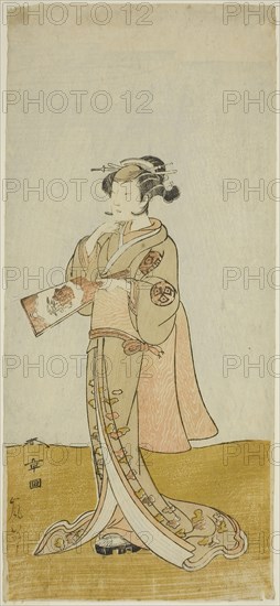 The Actor Arashi Hinaji in an Unidentified Female Role, c. 1772, Katsukawa Shunsho ?? ??, Japanese, 1726-1792, Japan, Color woodblock print, hosoban, 12 13/16 x 5 13/16 in.