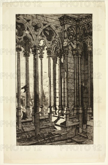 La galerie Notre-Dame, n.d., Charles Meryon, French, 1821-1868, France, Etching on paper, 277 × 163 mm (image), 284 × 172 mm (plate), 336 × 217 mm (sheet)