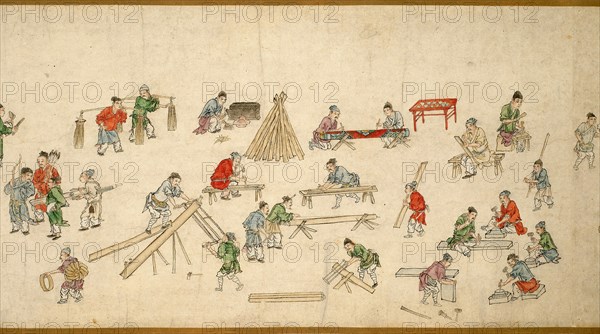 Street Scenes in Times of Peace (Taiping fenghui tu), Yuan dynasty (1279–1368), 14th century, Zhu Yu (1293–1365), Zhu Yu (Zhu Junbi), Chinese, 1293-1365, China, Handscroll, ink and colors on paper, 26 × 790 cm (10 1/4 × 23 ft., 11 in.)