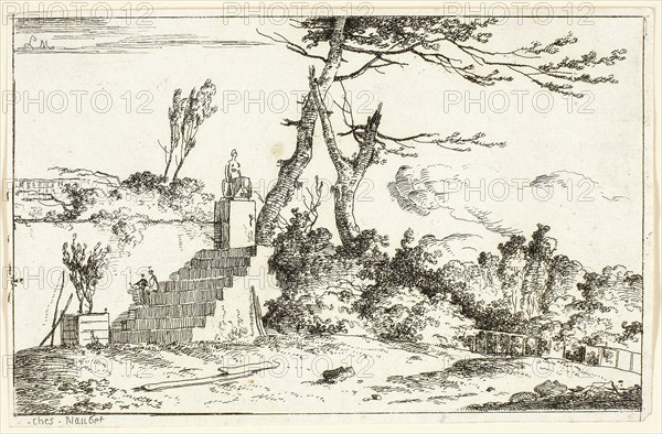 Landscape with Classical Statue, 1779/97, Louis Gabriel Moreau, French, 1740-1806, France, Etching on paper, 110 × 175 mm (image), 116 × 179 mm (sheet)