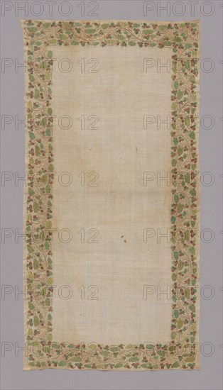 Cover, 19th century, Turkey, Turkey, silk, plain weave, embroidered with silk floss and gilt-metal-strip-wrapped silk in stem, double running, and satin stitches, 139 x 71.8 cm (54 3/4 x 28 1/4 in.)