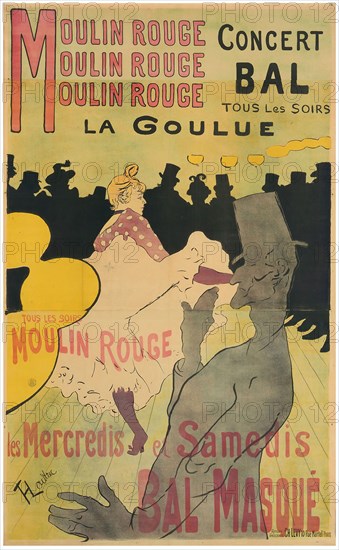 Moulin Rouge, La Goulue, 1891, Henri de Toulouse-Lautrec, French, 1864-1901, France, Color lithograph on tan wove paper, 1,890 × 1,157 (image), 1,910 × 1,170 mm (sheet, sight)