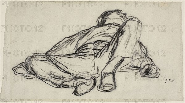 Sleeping Peasant, c. 1865, Jean François Millet, French, 1814-1875, France, Charcoal, on ivory laid paper, 118 × 215 mm