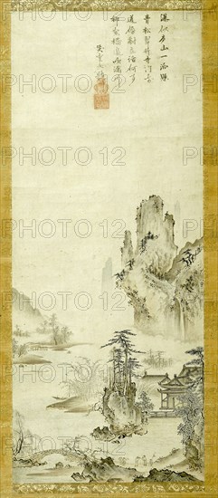 Landscape, 15th century, Attributed to Sotan, Japanese, 1413-1481, Japan, Ink and colors on paper, hanging scroll