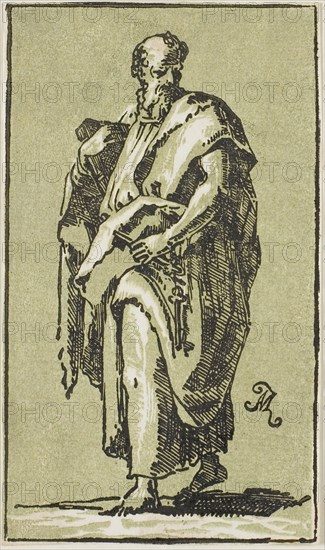 St. Peter, n.d., Conte Anton Maria Zanetti, Italian, 1680–1767, Italy, Chiaroscuro woodcut in green and black on off-white laid paper, 171 x 100 mm (image/sheet, trimmed to block)