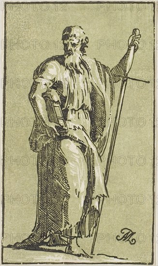 St. Paul, n.d., Conte Anton Maria Zanetti, Italian, 1680–1767, Italy, Chiaroscuro woodcut in green and black on off-white laid paper, 170 x 100 mm (image/sheet, trimmed to block)