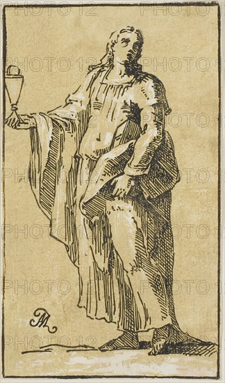 St. John the Evangelist, n.d., Conte Anton Maria Zanetti, Italian, 1680–1767, Italy, Chiaroscuro woodcut in tan and black on off-white laid paper, 169 x 100 mm (image/sheet, trimmed to block)