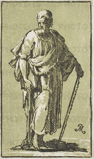 St. Simon, n.d., Conte Anton Maria Zanetti, Italian, 1680–1767, Italy, Chiaroscuro woodcut in black and green on ivory laid paper, 171 x 100 mm (image/sheet, trimmed to block)