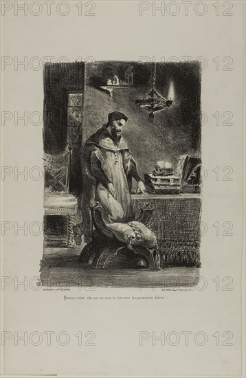 Faust in His Study, from Faust, 1828, Eugène Delacroix, French, 1798-1863, France, Lithograph in black on white wove paper, 248 × 183 mm (image), 403 × 261 mm (sheet)