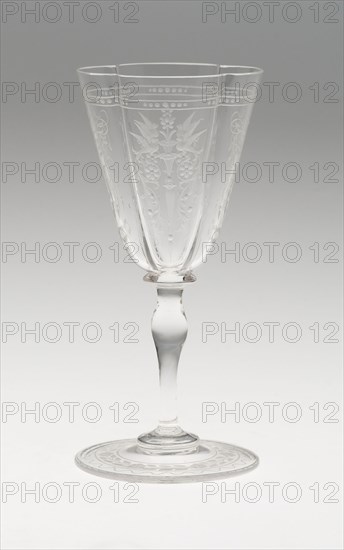 Wine Glass, 19th century, J. & L. Lobmeyr, Austrian, founded 1822, Vienna, Glass, clear and blown with quadri-lobed bowl, H. 13.7 cm (5 3/8 in.)