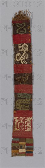 Fragment (Band), A.D. 800/1100, Provincial Wari, Probably central or south coast, Peru, Peru, Cotton and wool (camelid), bands of slit tapestry weave and two-color complementary weft plain weave with inner warps, 39.4 x 5.7 cm (15 1/2 x 2 1/4 in.)