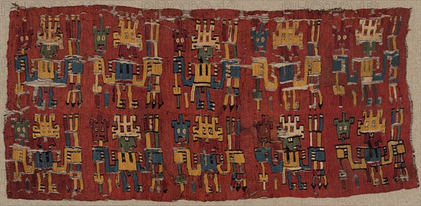Fragments, possibly A.D. 500/600, Nazca, Possibly Nazca Valley, south coast, Peru, Peru, Cotton and wool (camelid), slit tapestry weave with outlining wefts, 58.1 x 27.6 cm (22 7/8 x 10 7/8 in.)