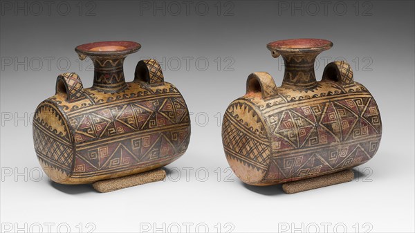 Drum-Shaped Vessels with Textile Motif, A.D. 1450/1532, Inca, South coast or southern highlands, Peru, South Coast, Ceramic and pigment, 10.5 × 11.4 cm (4 1/8 × 4 1/2 in.) (each)