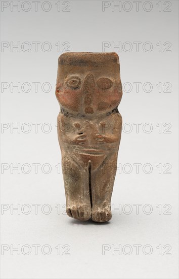 Mold-Made Female Figurine, c. A.D. 100/600, Possibly Moche, Possibly north coast, Peru, Peru, Ceramic and pigment, 7.9 x 2.2 cm (3 1/8 x 1 1/4 in.)