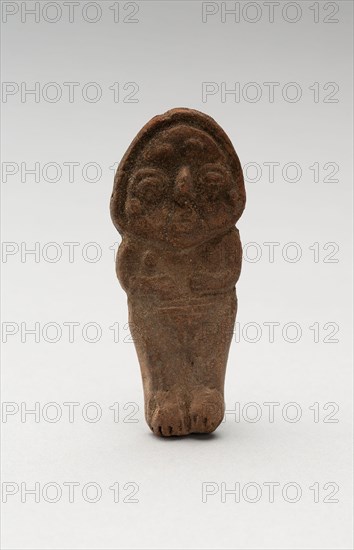 Mold-Made Female Figurine, c. A.D. 100/600, Possibly Moche, Possibly north coast, Peru, Peru, Ceramic and pigment, 8.1 x 3.5 cm (3 3/16 x 1 3/8 in.)
