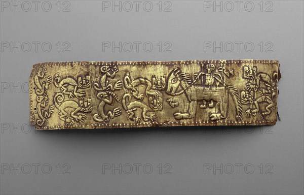 Armband Depicting Horse and Rider with Animals, 16th century, after 1532, Inca, Probably vicinity of Cuzco, Peru, Peru, Gold, 254 x 6.2 cm (10 x 2 7/16 in.)
