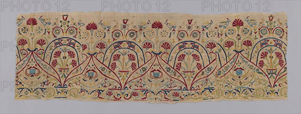 Border (For a Skirt), 18th century, Greece, Crete, Crete, Cotton, plain weave, embroidered with silk in back, chain, Cretan, closed herringbone, open chain, overcast, Roumanian, and satin stitches, 42.8 × 127.3 cm (16 7/8 × 50 1/8 in.)