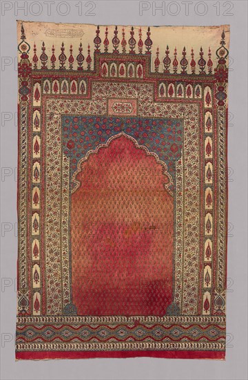 Panel, 19th century, Iran, Iran, Painted and printed in design of prayer rug, 145.4 x 91.1 cm (57 1/4 x 35 7/8 in.)