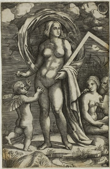 Venus and Cupid, n.d., Jacopo Francia, Italian, before 1486-1557, Italy, Engraving on paper, 229 × 148 mm (plate), 230 × 150 mm (sheet)