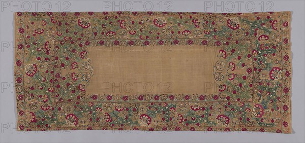 Cushion Cover, 18th century, Greece, Epirus Province or Ionian Island, Greece, Linen, plain weave, embroidered with silk in closed herringbone, satin, stem, and twined double running stitches, 53.7 × 121.6 cm (21 1/8 × 47 7/8 in.)