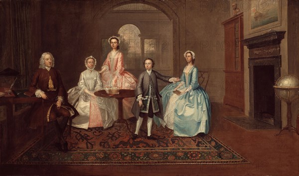 John Thomlinson and His Family, 1745, Arthur Devis, English, 1712–1787, England, Oil on canvas, 24 × 40 1/8 in. (60.9 × 101.9 cm)