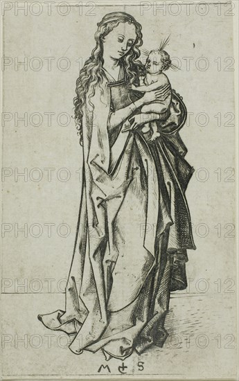 Small Standing Madonna and Child, n.d., Martin Schongauer, German, c. 1450-1491, Germany, Engraving on paper, 89 × 56 mm