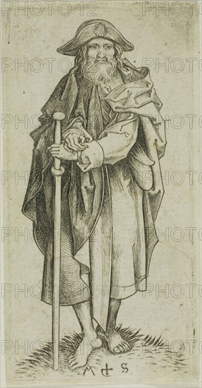 St. James Major, from Apostles, n.d., Martin Schongauer, German, c. 1450-1491, Germany, Engraving on paper, 89 × 43 mm (plate), 90 × 46 mm (sheet)