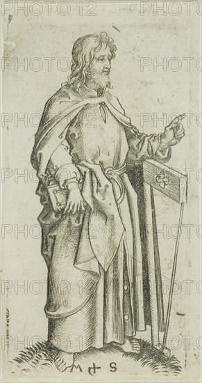 St. Jude, from Apostles, n.d., Martin Schongauer, German, c. 1450-1491, Germany, Engraving on paper, 88 × 44 mm (plate), 90 × 48 mm (sheet)